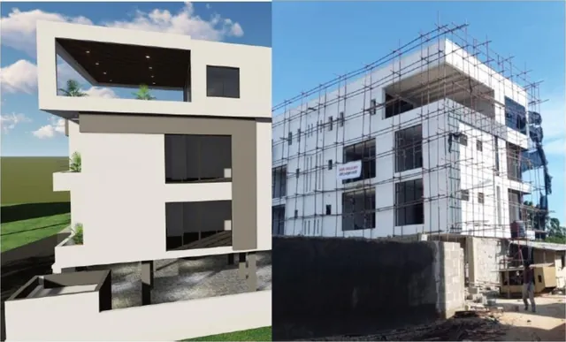 31C Cupper Road, Ikoyi: the design visual beside the building under construction with scaffolding