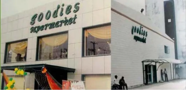Goodies Supermarket storefront in Lagos with signage and glazed entrance